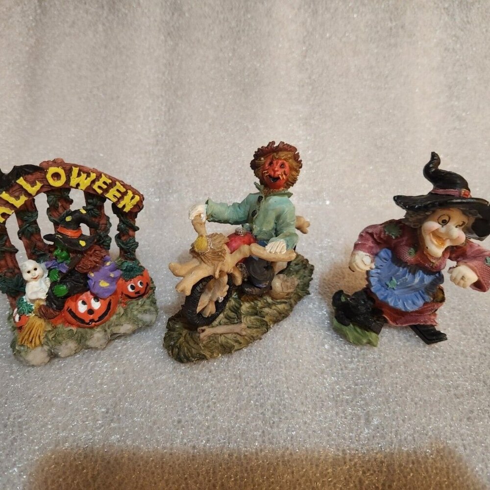 Halloween Figurine And Candle Holder Trio Set Witch Pumpkinhead Ghost